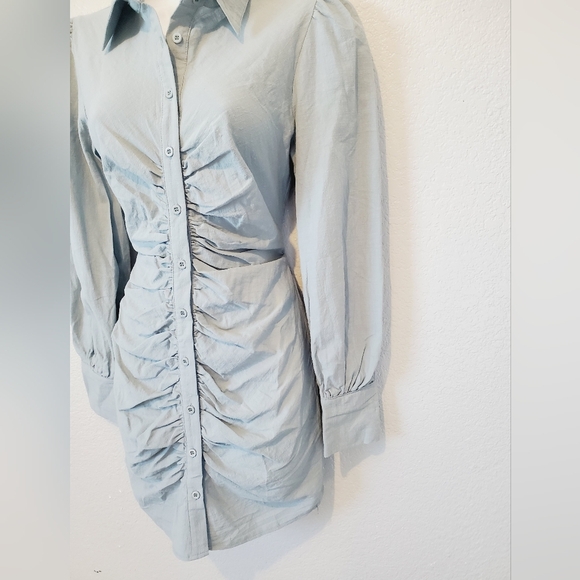 NWT White Fox Not So Subtle Runched Button Up Mini Dress in Sea Mist Small - Picture 6 of 9